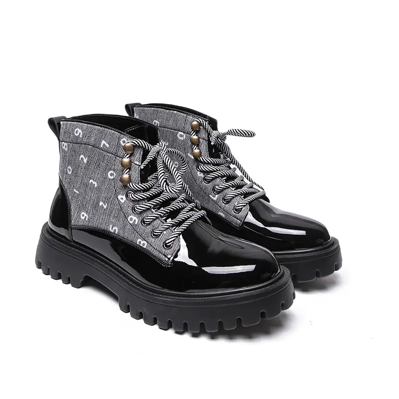Men's rubber-embroidered high-top Chelsea boots, comfortable, classic, fashionable walking shoes, with a British style and glossy finish, are perfect for everyday wear