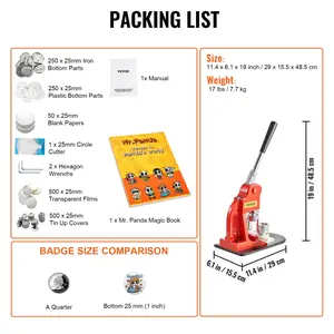 VEVOR Button Maker Machine, 25mm (1 inch) Badge Punch Press Kit, Children DIY Gifts Pin Maker, Button Making Supplies with 500pcs Button Parts Circle Cutter Magic Book