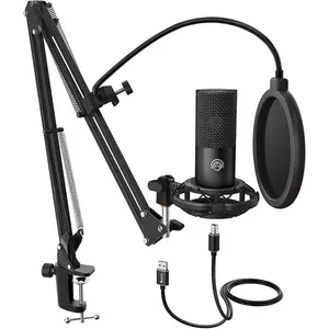 Studio Condenser USB Microphone Computer PC Microphone Kit with Adjustable Boom Arm Stand Shock Mount for Instruments Voice Overs Recording Podcasting YouTube Vocal Gaming Streaming-T669