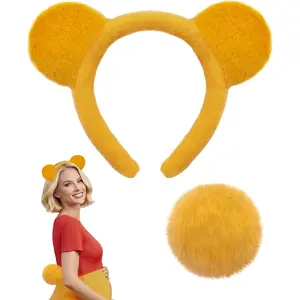 Yellow Bear Costume Accessories - Bear Ears Headband and Tail for Adult Women Halloween
