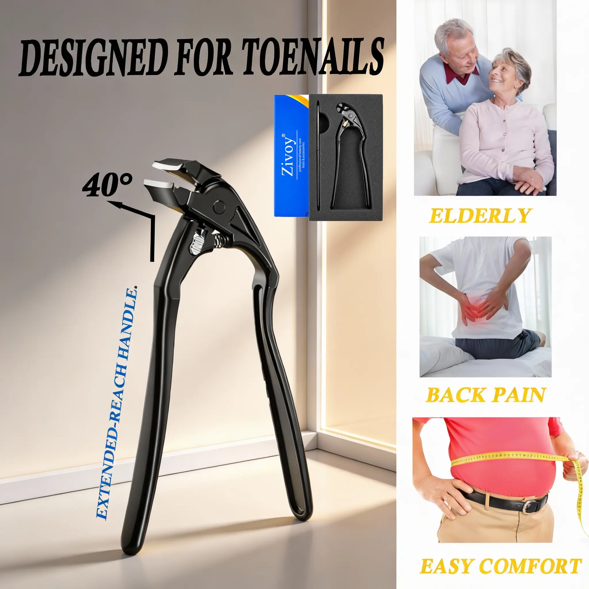 Ergonomic Long-Handle & Curved Clippers Set for Waist Comfort Seniors Includes Lockable Nail Clipper & Cuticle Nipper Unisex Easy Trimming Gift for Parents
