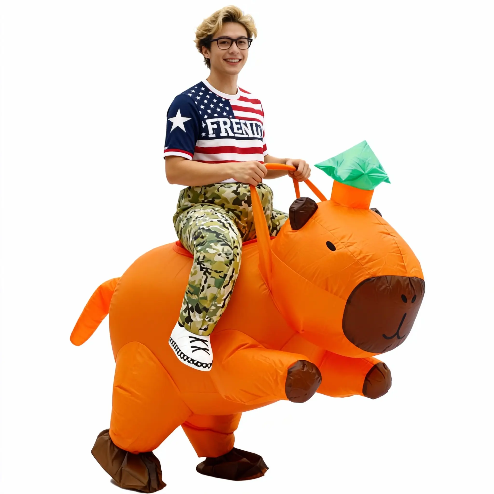 Women's Capybara Inflatable Riding Cartoon Costume Set, Funny Blow-Up Animal Suit for Halloween, Festival Parties, Adjustable 61"-75" Waist, Fits Adults, No Battery Included, Outdoor Easter Outfit