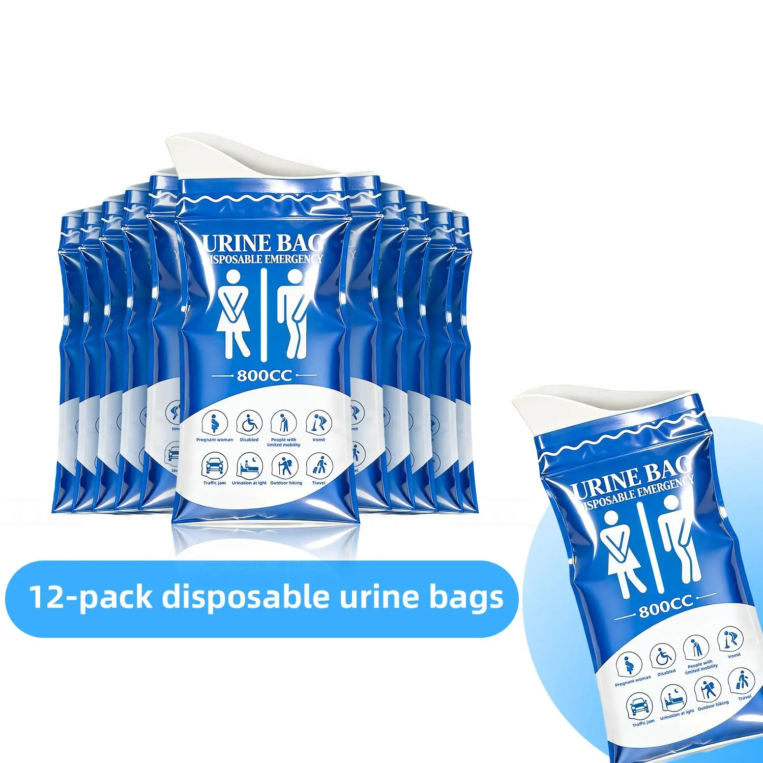 12 PCS Disposable Emergency Urinal Bags, 800ML Portable Unisex Pee Bags for Travel, Camping, Traffic Jams, Leakproof Urine & Vomit Bags for Men, Women, Kids, and Patients   mothersdaygift BackToSchool