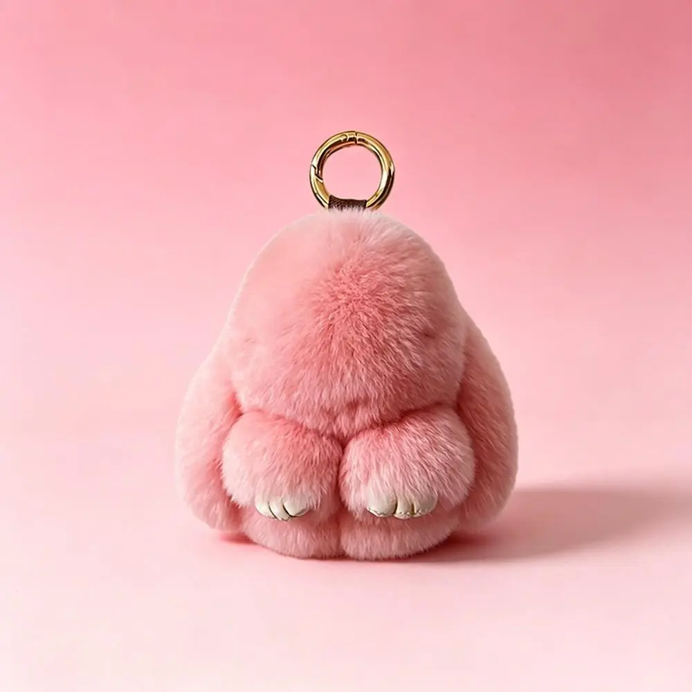 Soft Plush Bunny Keychain Gray Pink Cute Rabbit Fur Bag Charm Key Ring Accessory for Purse Backpack TikTok Trending Gift