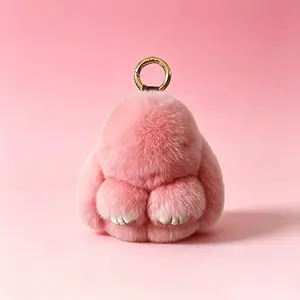 Soft Plush Bunny Keychain Gray Pink Cute Rabbit Fur Bag Charm Key Ring Accessory for Purse Backpack TikTok Trending Gift