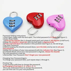 Heart-shaped password lock, heart-shaped wedding love password lock, small lock for car frame, helmet, gym and locker, three-digit password lock, zinc alloy material