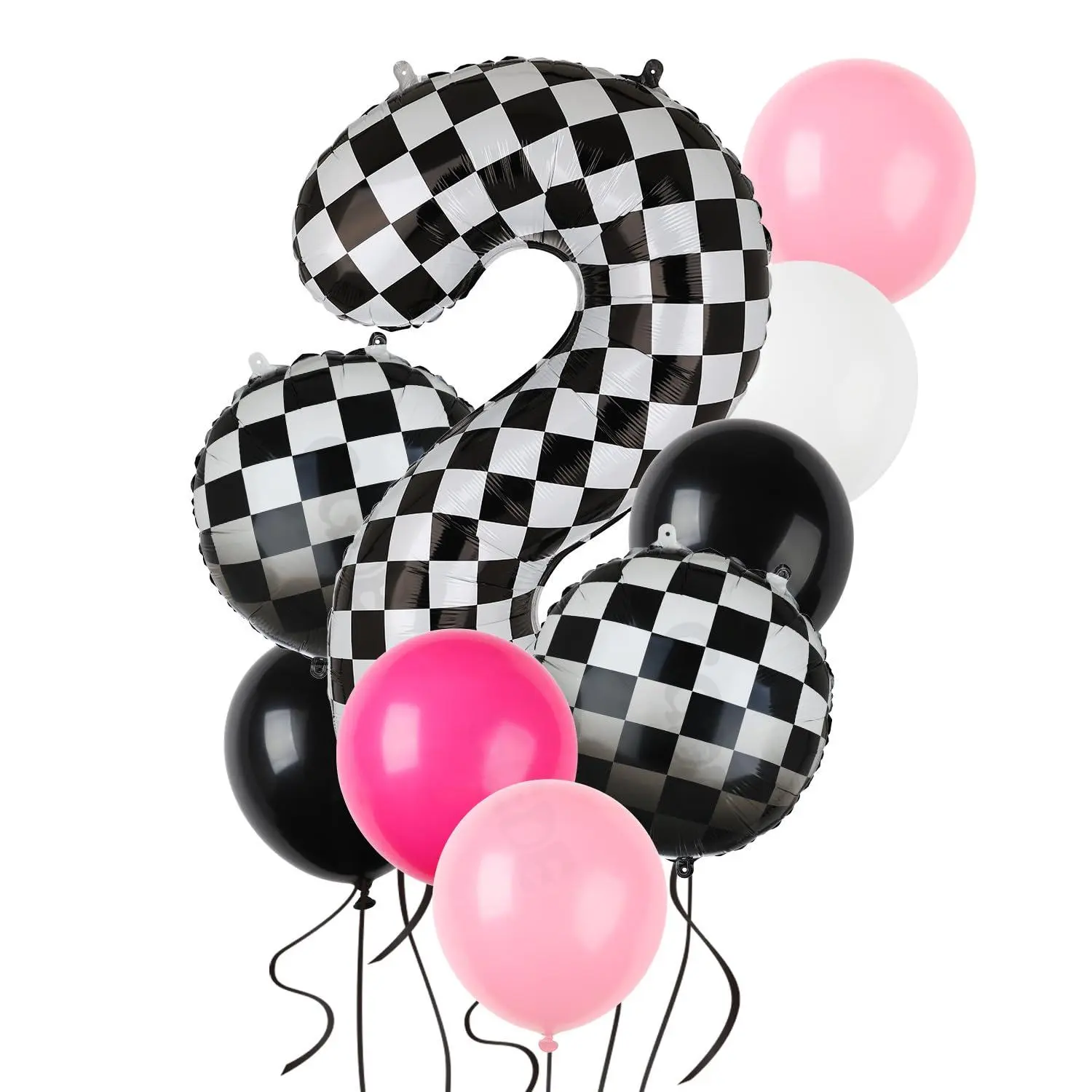 Race Car Balloon Bundle Pink Black 40 Inch Checkered Number Balloon 2 | Black And White Race Car Latex Balloon Girls Two Fast Race Car 2Nd Birthday Race Car Theme Party Decor Supplies 21 Pcs Kit