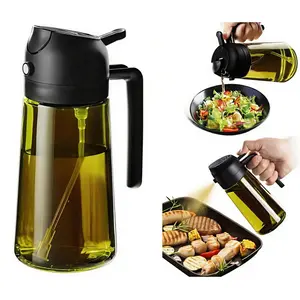 2 Count 16oz/470ml Glass Olive Oil Sprayer for Cooking, 2 in 1 Oil Dispenser for Kitchen Spray and Pour, Premium Light-Blocking Oil Bottle, Food-Grade Spray Bottle, for Salad, Air Fryer