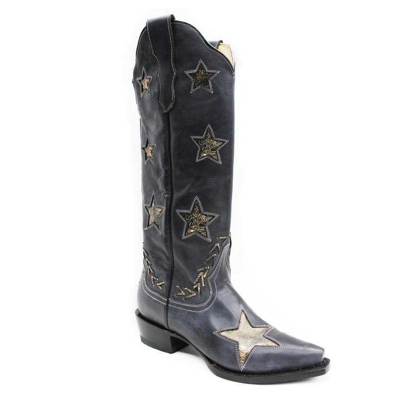 Stetson Womens Big Star Black Leather Cowboy Boots