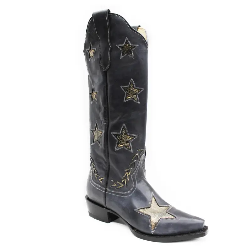 Stetson Womens Big Star Black Leather Cowboy Boots