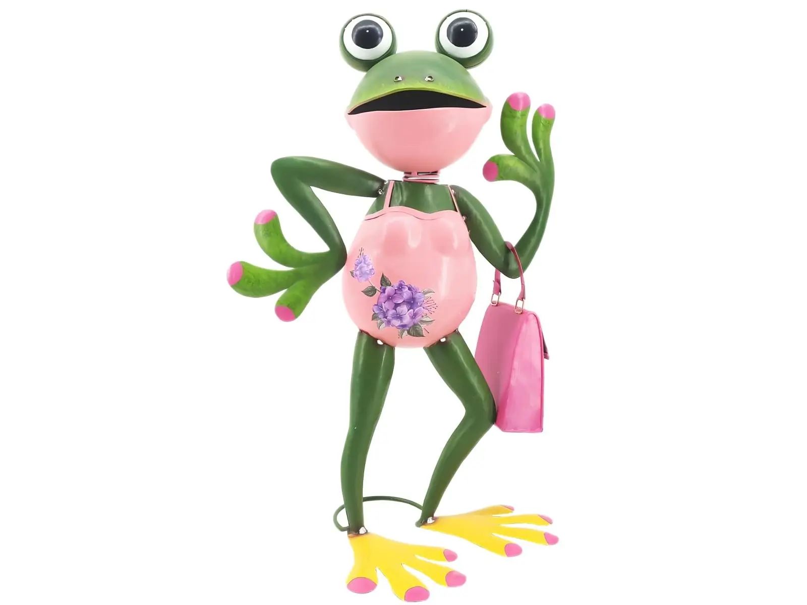 Continental Art Center 24030B Metal Green Frog Garden Statue Holding Striped Purse Outdoor Decorative Yard Art Sculpture