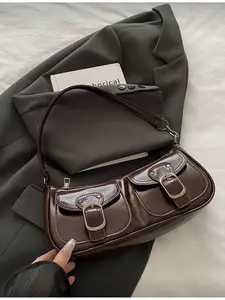 New Fashion Double Pocket Decor Handbag Pu Tote Satchel for Party Outing Vacation Shopping Daily Use Coin Phone Storage Suitable for White-collar College Students Office Workers Elegant Choice for Women