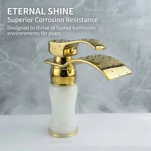 Faux Jade Waterfall Basin Faucet, Single Handle Cold Hot Dual Control, European Luxury Bathroom Sink Tap, G1/2 Thread Interface
