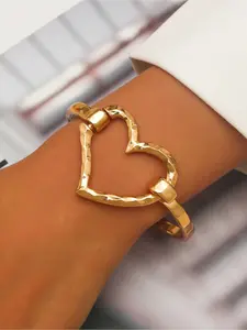 1pc European and American Style Fashionable Jewellery Alloy Heart-shaped Bracelet Open for Women, Versatile Street Style Influencer Bracelet Valentine's Day Gift