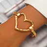 1pc European and American Style Fashionable Jewellery Alloy Heart-shaped Bracelet Open for Women, Versatile Cool Street Style Influencer Bracelet Valentine's Day Gift