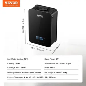 VEVOR Scent Air Machine, 180ml Bluetooth Smart Essential Oil Diffuser, 2000sq. ft Waterless HVAC Scent Diffuser with Cold Air Technology, Aromatherapy Diffuser Machine for Home, Office, Hotel,
