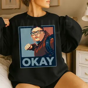 Gildan Sweatshirt 18000 Fat kid punching ICE meme, brown hoodie kid meme, ok kid, okay kid S4 Crew Neck Sweatshirt