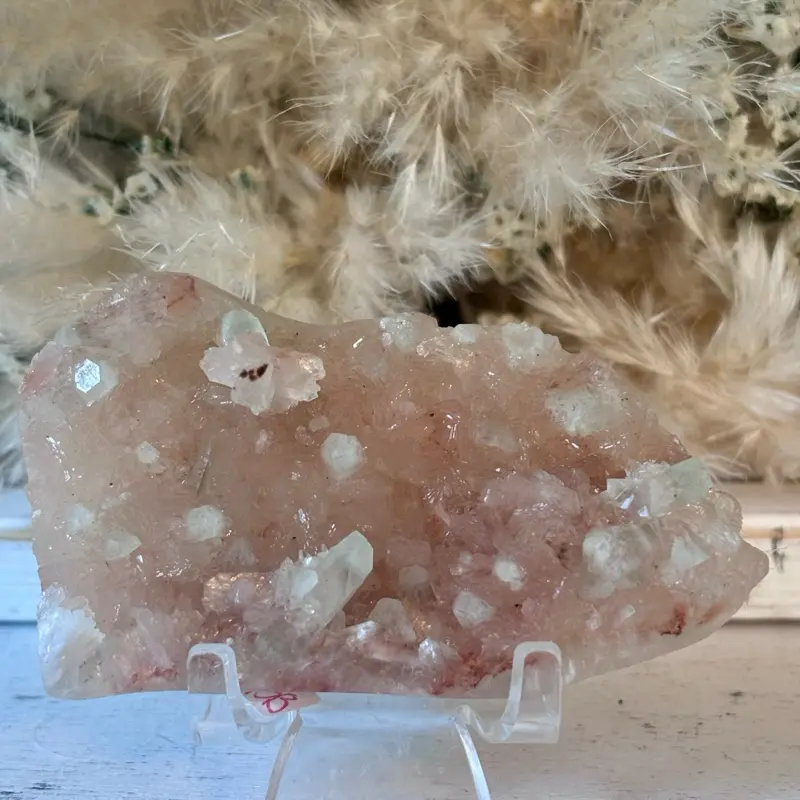 Green Apophyllite with Stilbite on Pink Chalcedony - Mineral Specimen from Ahmednagar, Aurangabad District, Maharashtra, India