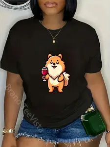 100% Cotton Pomeranian Wine Funny Dog Beverage T-Shirt