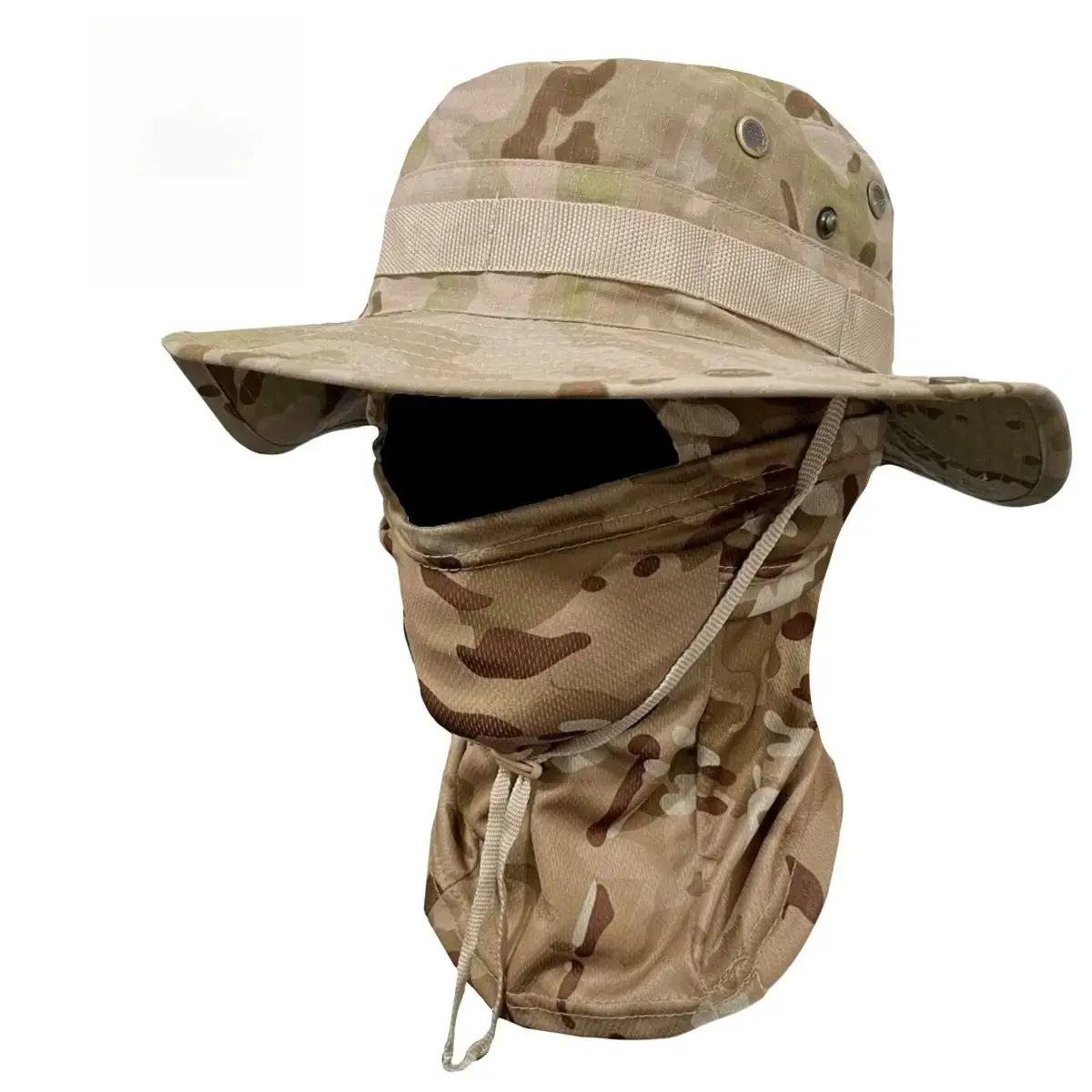 Camouflage Boonie Hat And Bucket Cap With Face Neck Mask, UV Protection Adjustable Outdoor Headwear for Hiking, Fishing And Daily Outdoor Sports