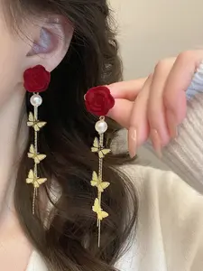 Flower & Butterfly Design Dangle Earrings, Fashionable Jewelry for Women, Daily Clothing Decor, Trendy All-match & Exquisite Jewelry for Birthday Gift
