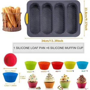 Silicone Bread Loaf Pan with Muffin Cups Non-stick Heat-resistance French Bread Baking Pans for Homemade Bread Baking Mold Sandwich Baguettes Pan Tray