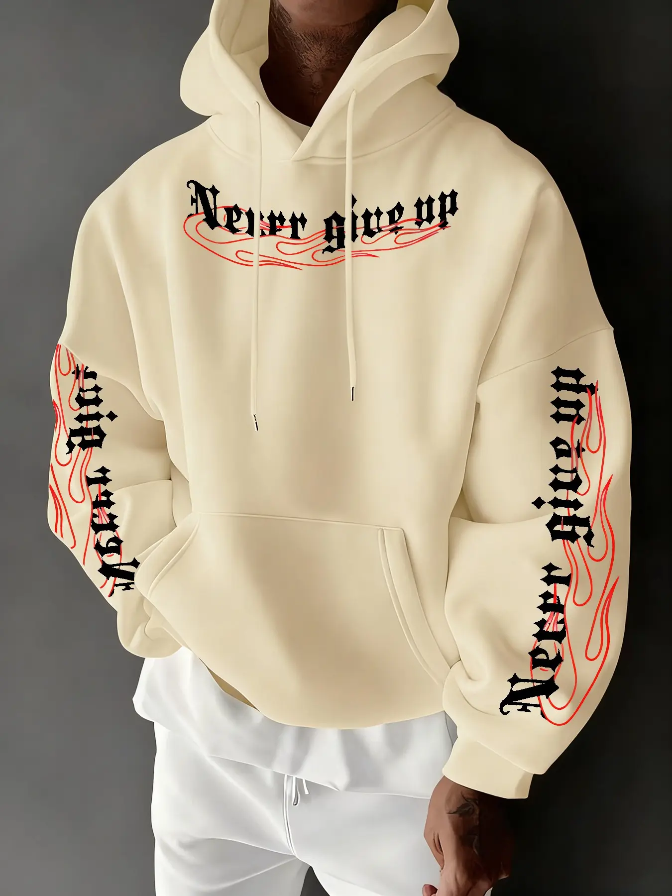 Men's Letter Print Hoodie, Hooded Design, Soft Stretch Knit Fabric, Standard Fit, Casual All-Season Wear, Fun Style, Essential for Young Adults