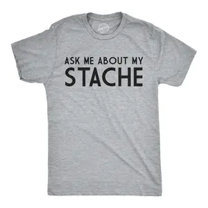 Ask Me About My Stache Funny Mustache Shirt Flip Mens Tee Mens Funny T Shirts Cool Vintage Fashion T-Shirt Gift Classic Menswear Funny Flip Short Sleeve Novelty Tees for Guys Light Grey