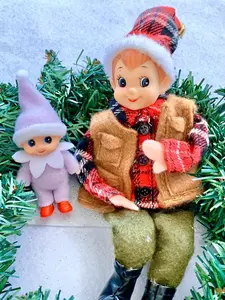 Purple Baby Elf, Purple Toddler Elf Wearing Shoes, Christmas Elf Figurine