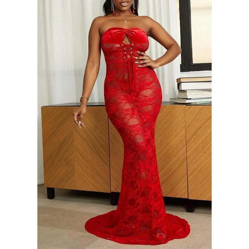 Women's Strapless Lace Dress Bodycon Mesh See Through Lace Up Corset Tube Sheer MermaidMaxi Dresses Black Formal vacation dress - TikTok Shop Women's Strapless Lace Dress Bodycon Mesh See Through Lace Up Corset Tube Sheer MermaidMaxi Dresses Black Formal vacation dress - TikTok Shop