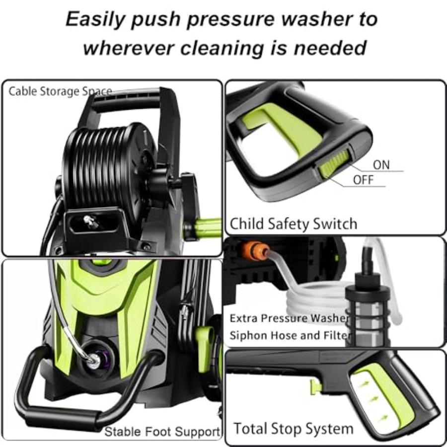 2026New Pressure Power Washer with 4 Quick Connect Nozzles Inlet Hose and Filter Foam Cannon for Cars/Fences/Patios/Home Cleani