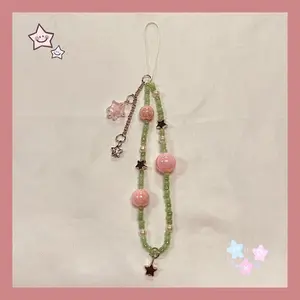 Small fresh summer grass green star beads mobile phone case lanyard DIY chain ccd camera pendant anti-lost rope