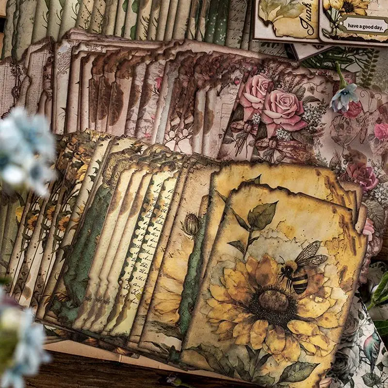 Random Vintage Floral Pattern Material Paper, 30 Sheets Non-adhesive Decor Paper for DIY Scrapbooking, Greeting Card & Origami, Scrapbook Page, Crafts