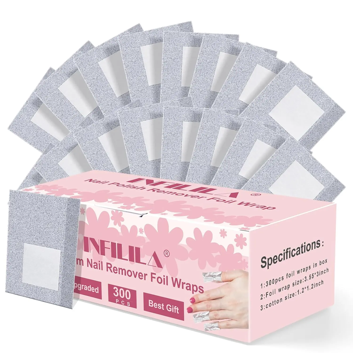 INFILILA Nail Foil 300PCS Foil Nail Wraps Gel Nail Polish Remover, Soak Off Gel Remover with Larger Cotton Pad for Removing Nail Polish at Home