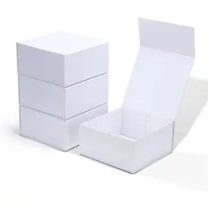4 Pack 8x8x4 Inches Gift Boxes with Magnetic Closure Lids, White Magnetic Box for Wedding, Groomsmen Bridesmaid Proposal, Birthdays, Mother's Day
