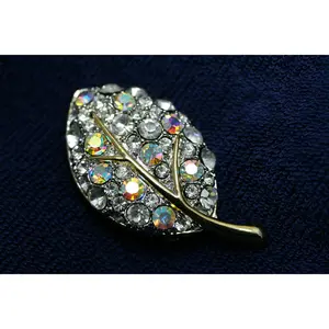 Aurora Crystal Rhinestone Two-tone Floral Leaf Brooch Pin