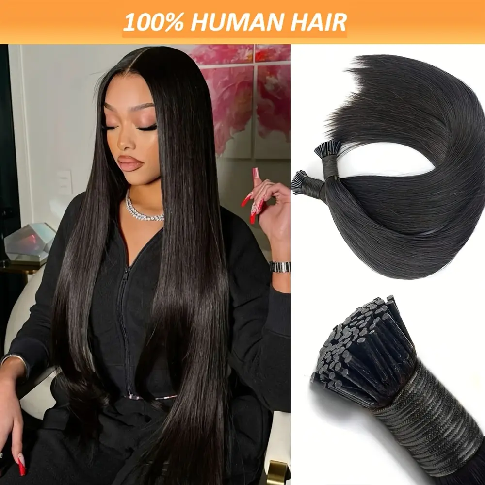 New Fashion Wholesale Human Hair I-Tip Extensions 18-26 Inch Straight Keratin Pre-Bonded Invisible Hair Extensions for - Natural Look, Easy Application, Versatile Styling, Realistic Hairpiece |   Sleek Extension Style, Hair Extensions for Thin Hair