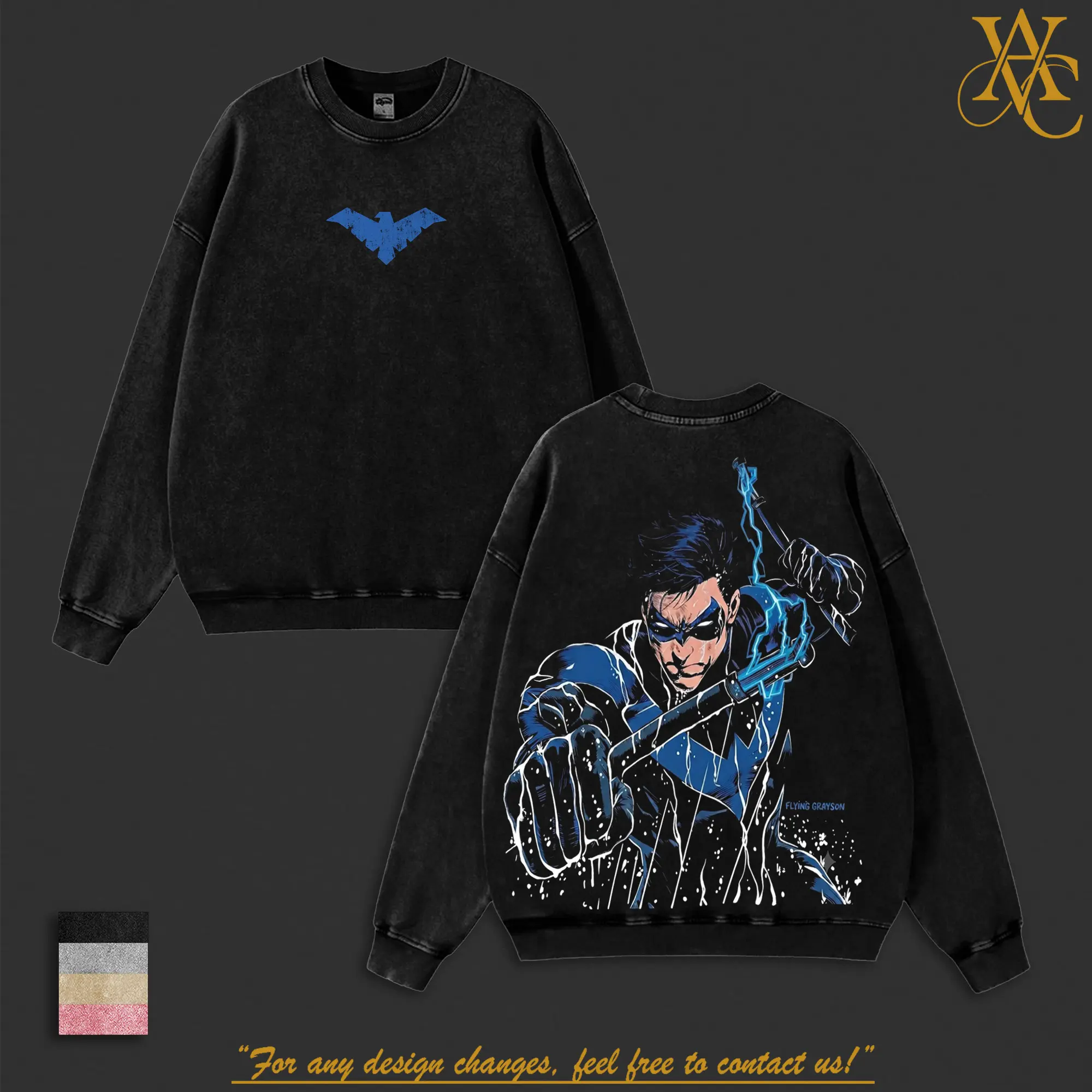 NightWing Batfamily Double Printed Oversize Lightweight Acid Washed Tee & Hoodie TV Show Graphic Top Cotton Gift T-Shirt For Comic Lover, Gift T-Shirt For Movie Lover Oversized Apparel