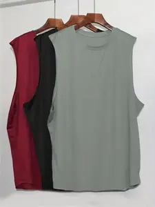 Plus Size Men's Solid Color Round Neck Tank Top, Regular Fit Casual Lightweight Comfy Sleeveless Pajama Top for Spring & Fall, Men's Sleepwear for Daily Wear,  Pajama Sets