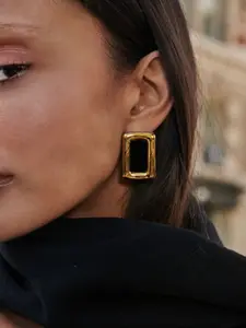 Black Acrylic Square Earrings For Ladies 18k Gold Plated Anti Allergy Retro Style Fashionable Jewelry For Parties And Banquets
