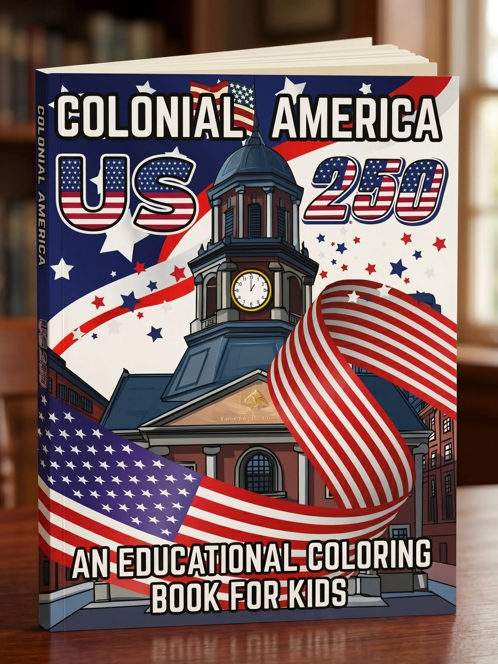 Boston US 250 Colonial Coloring Book - American History Art, Revolutionary Landmarks for Adults & Kids, US Pride Nation Pride Activity Book, Celebration, Art For Kids