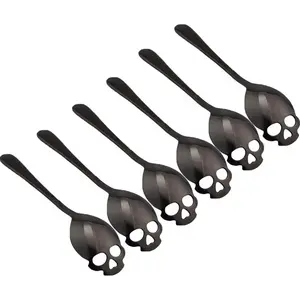 304 Stainless Steel Skull Sugar Spoon Dessert Tea Coffee Stirring Spoon Set of 6 Black