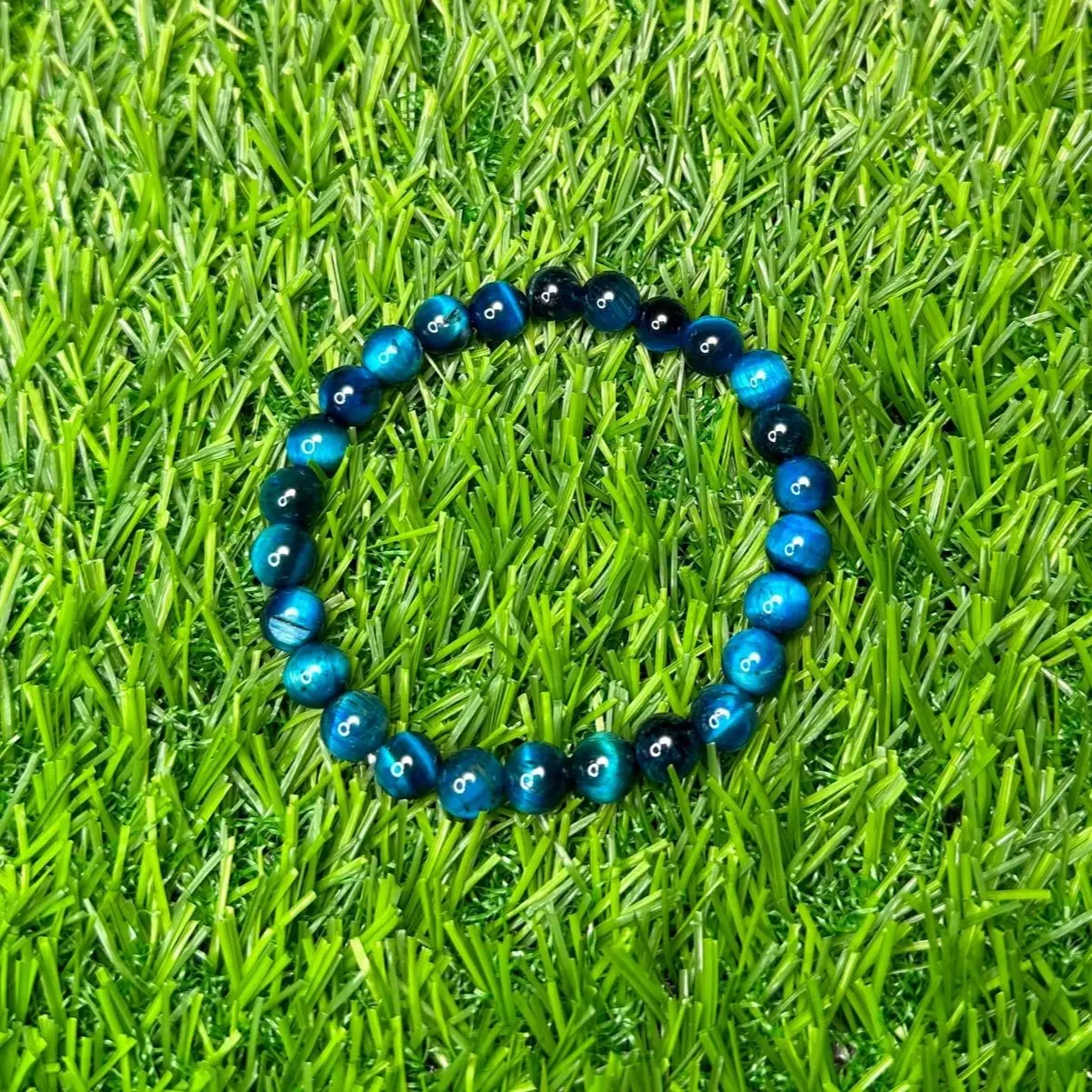 Dark Blue Marble Beaded Bracelet - Handmade Gloss Finish 8mm- Perfect Gift - Unisex