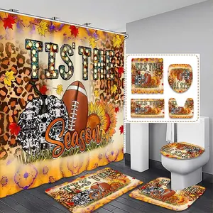 Thanksgiving Harvest Festival Shower Curtain Set, Pumpkin Design, Includes Hooks, Perfect Housewarming Gift, Bathroom Decor