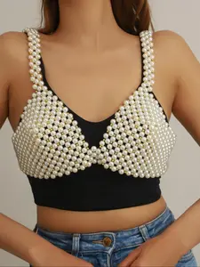 Faux Pearl Decorated Bra Chain, Fashionable Body Jewelry for Women, Trendy All-match & Exquisite Jewelry for Birthday Gift