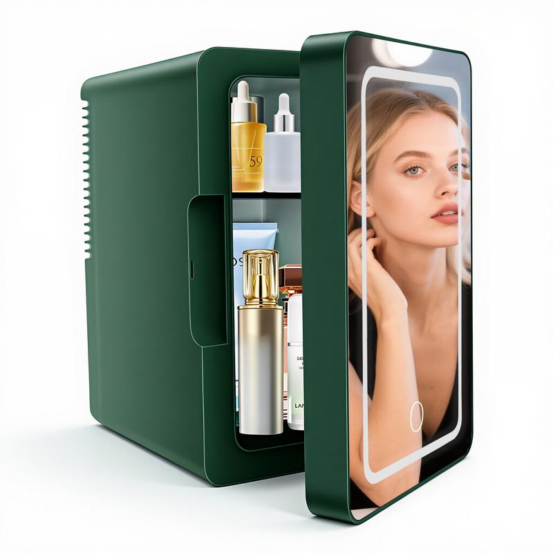 iceBLUE Mini Skincare Fridge (6 Liter/8 Cans) with Dimmable LED Light Mirror, Cooler and Warmer for Refrigerating Make Up, Skin Care and Food, Portable Personal  Fridge for Bedroom, Office and Car, Green skincare mini  brands  fridge Beauty Refrigerator