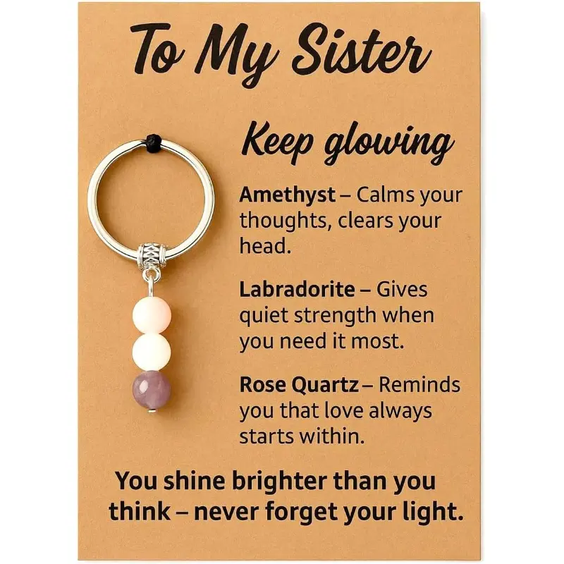 Women's Fashionable Alloy Pendant Keychain - Casual Costume Jewelry Accessory with Thoughtful Message Card, Meaningful Birthday Gift for Sister to Strengthen Bond, Inspiration Piece with Natural Stone Bag Charm, Celebration