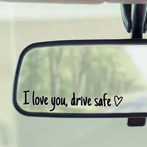 4-Piece "I Love You - Safe Driving" Mirror Stickers, Vinyl Decals for Rearview Mirrors & Windshields, Cute Car Accessories for Women, Ideal Valentine's Day Gift for Her or Him (2 Black 2 White)