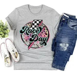 Race Day Checkered Lightning T-Shirt, Retro Racing Tee, Cute Motorsport Outfit, Racing Event Shirt, Mother's Day Outfit, Gift for Mom Women, Trendy Unisex Tee