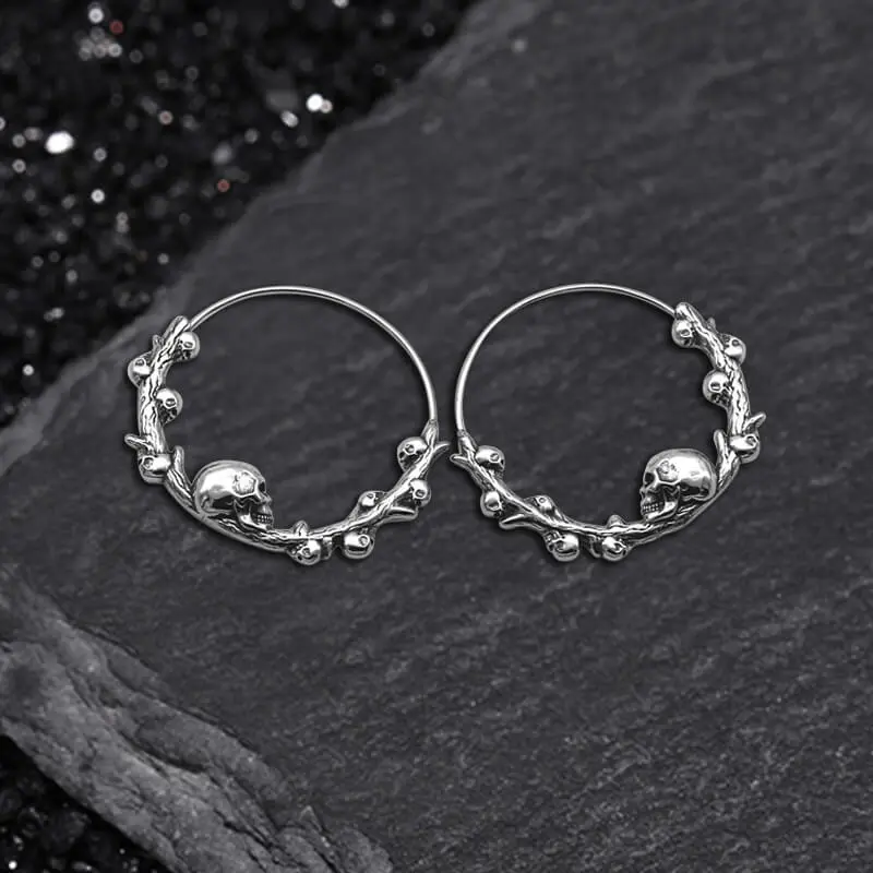 GTHIC Skull Thorns Anti-Tarnish Stainless Steel Chunky Statement Gothic Earrings, Women's Fashionable Jewelry Accessories, Earrings Jewelry for Prom